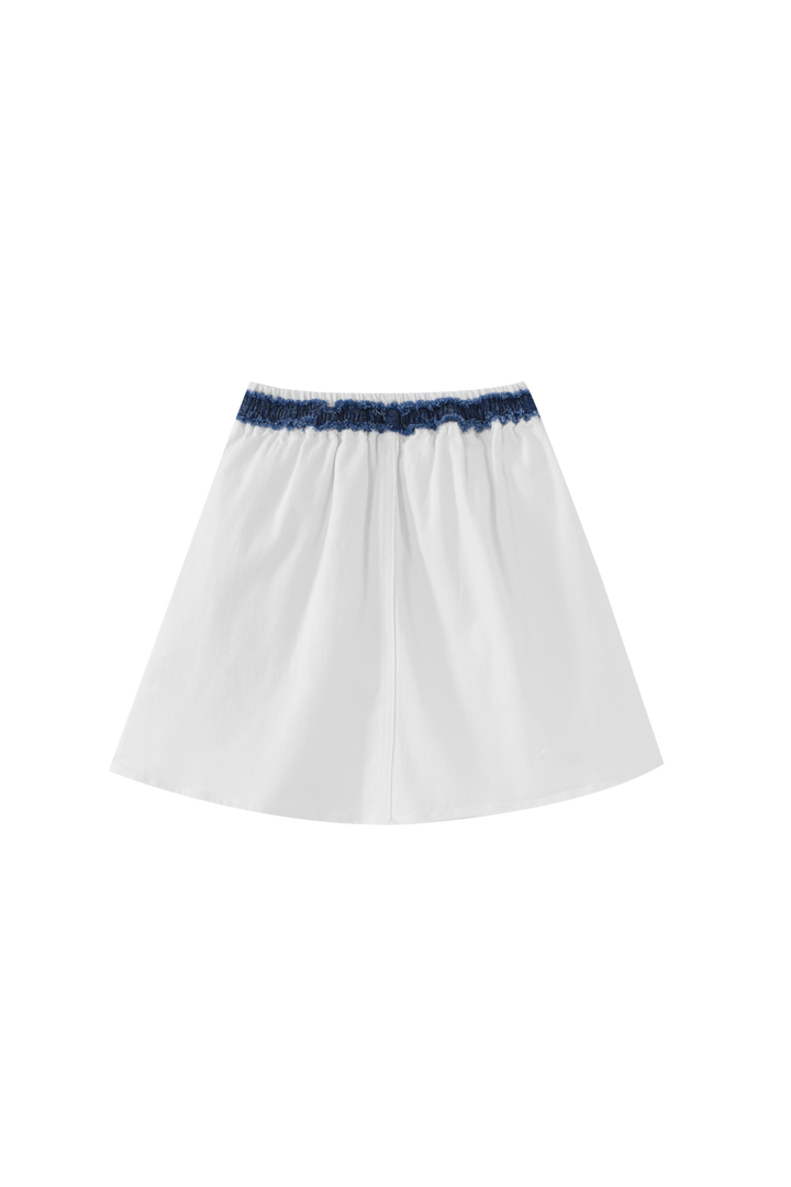 CIRCLE SKIRT WITH CONTRASTING SMOCKED WAIST-WHITE