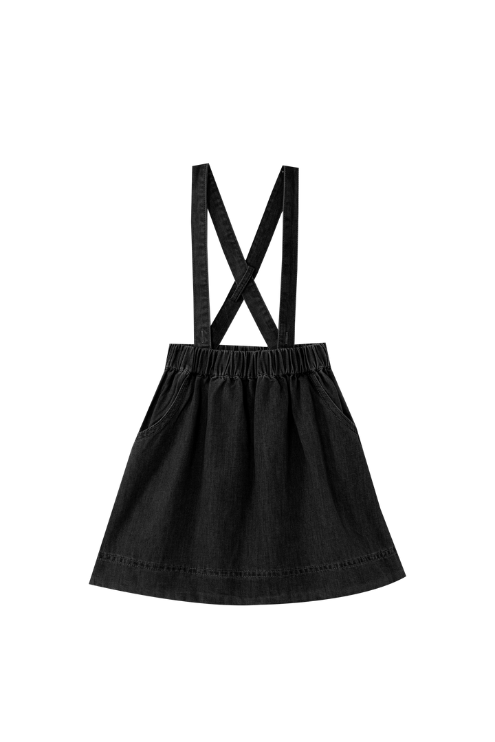 SUSPENDER SKIRT WITH POCKETS-BLACK DENIM