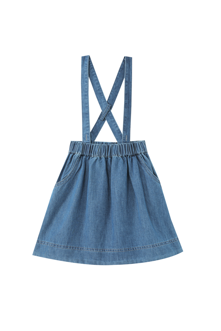 SUSPENDER SKIRT WITH POCKETS-DENIM