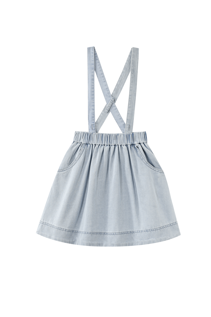 SUSPENDER SKIRT WITH POCKETS-LIGHT DENIM