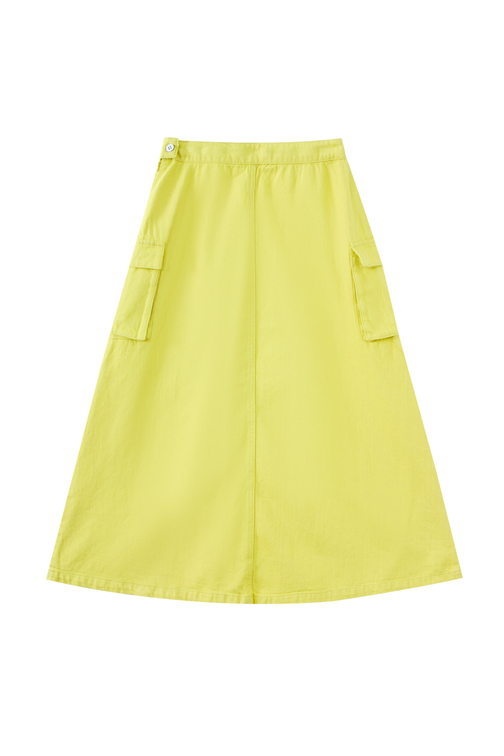 MIDI SKIRT WITH POCKETS-YELLOW