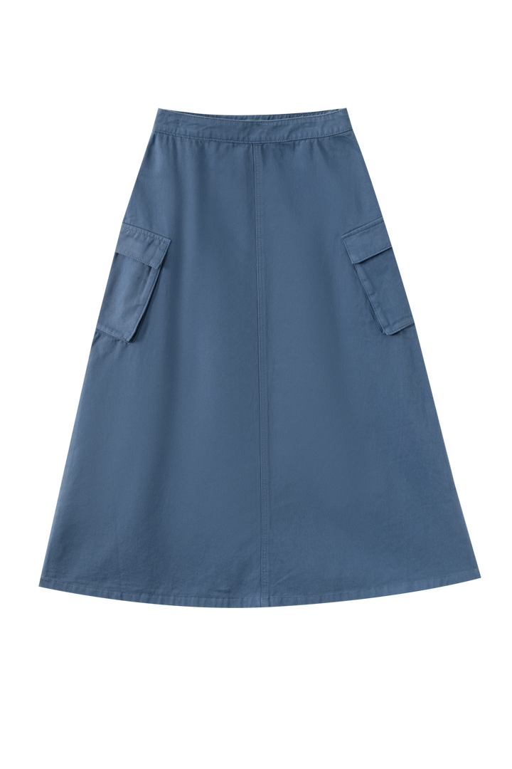 MIDI SKIRT WITH POCKETS-BLUE