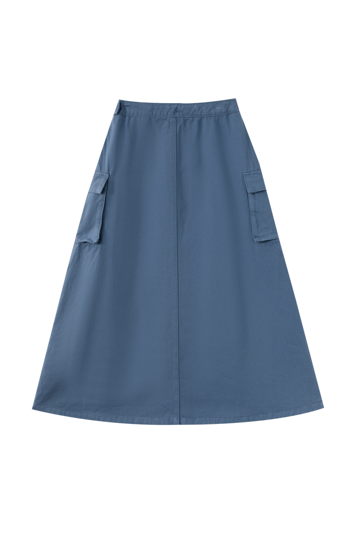 MIDI SKIRT WITH POCKETS-BLUE