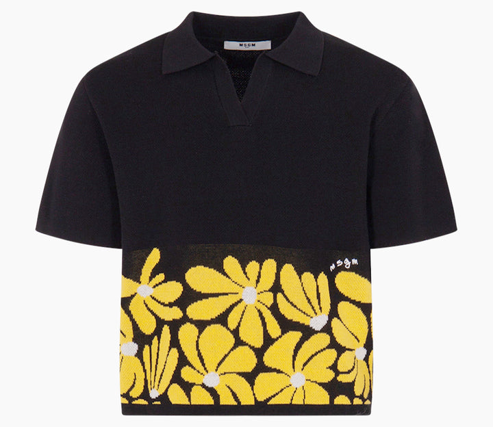 JGJP102-GIRLS BOXY KNITTED POLO-BLACK/YELLOW