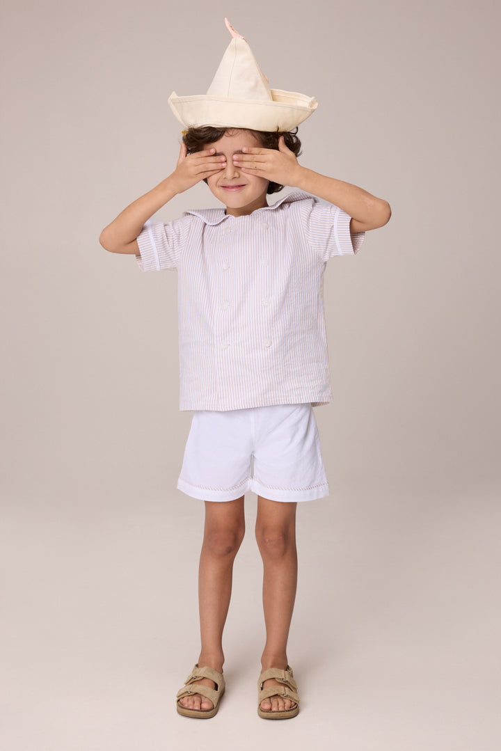 SAILOR SET BEIGE STRIPES-SEERSUCKER-IVORY PANTS