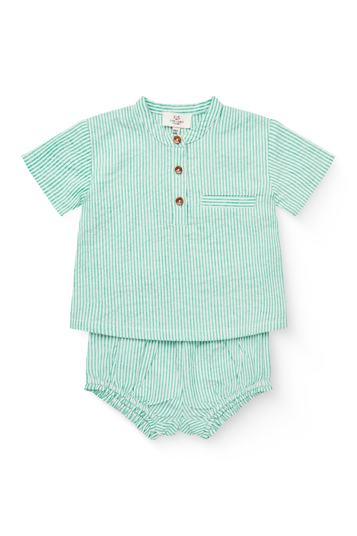 251-200-300 SEERSUCKER BABY SET - SHARP GREEN W CREAM STRIPE