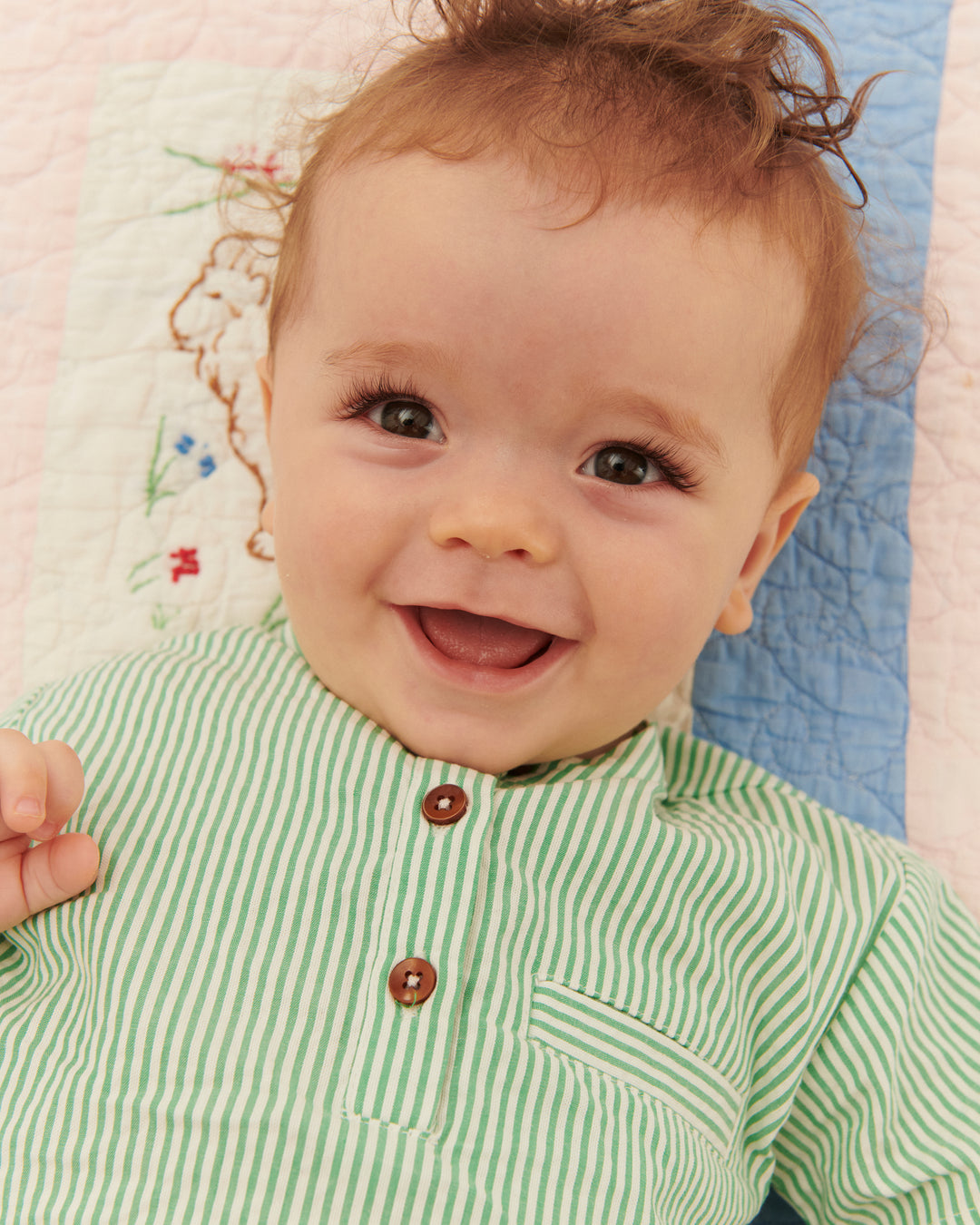 251-200-300 SEERSUCKER BABY SET - SHARP GREEN W CREAM STRIPE