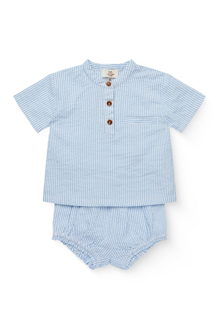 251-200-300 SEERSUCKER BABY SET - SKY BLUE W CREAM STRIPE