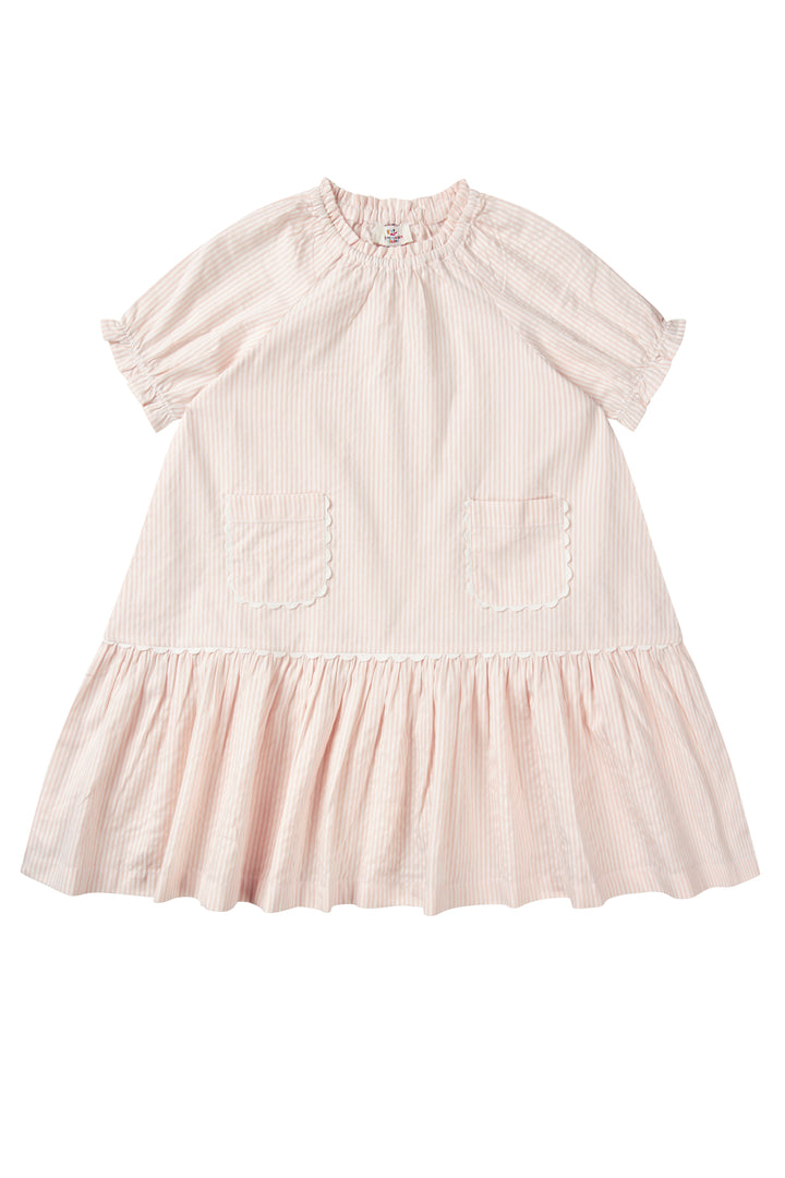 261-200-502 SEERSUCKER DRESS W. POCKETS - DUSTY ROSE W CREAM STRIPE
