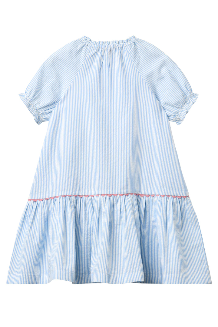 261-200-502 SEERSUCKER DRESS W. POCKETS - SKY BLUE W CREAM STRIPE