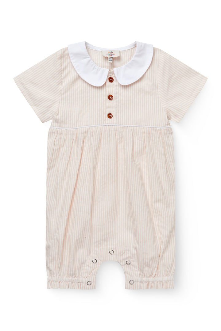 261-200-503 SEERSUCKER ROMPER W. COLLAR - DUSTY ROSE W CREAM STRIPE