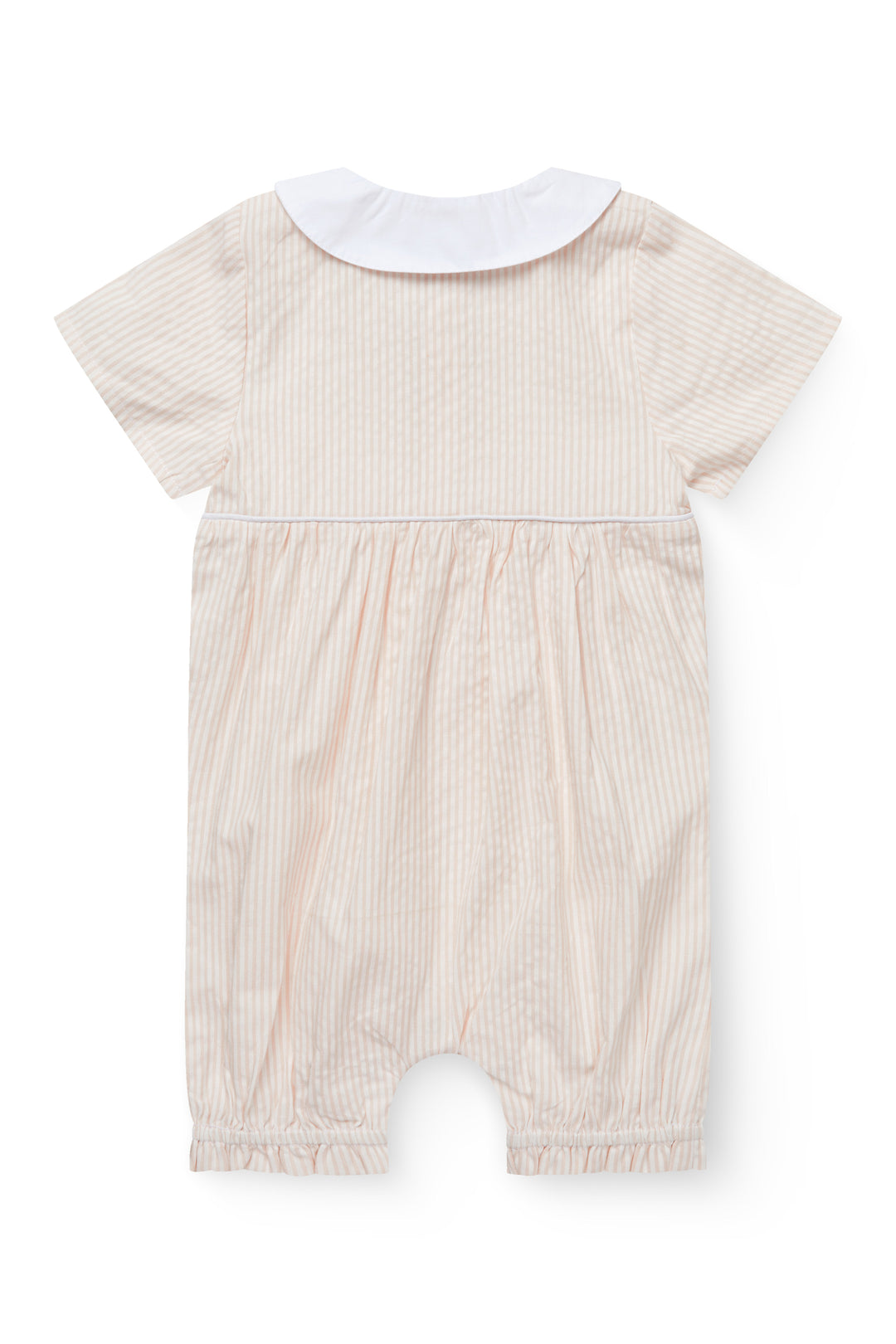 261-200-503 SEERSUCKER ROMPER W. COLLAR - DUSTY ROSE W CREAM STRIPE