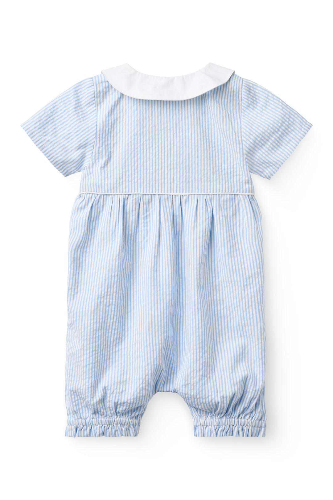 261-200-503 SEERSUCKER ROMPER W. COLLAR - SKY BLUE W CREAM STRIPE