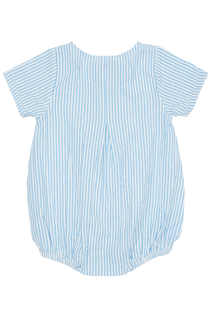241-200-502 SEERSUCKER ROMPER W. SLEEVES -  SKY BLUE W CREAM STRIPE