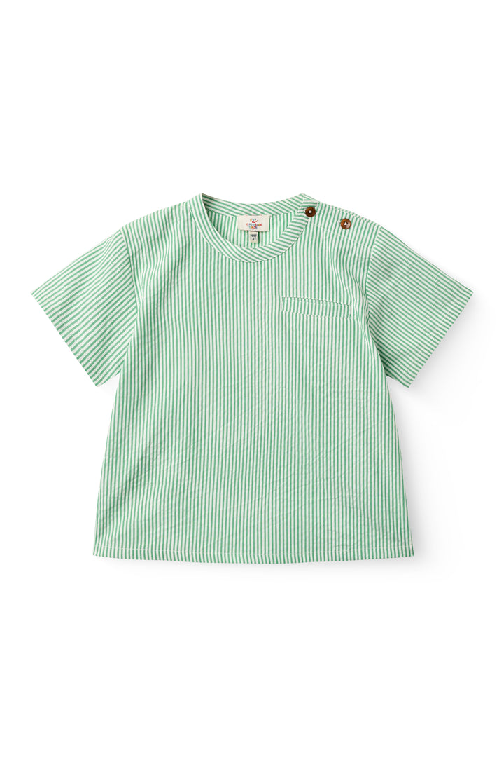261-200-302 SEERSUCKER SS BLOUSE - SHARP GREEN W CREAM STRIPE