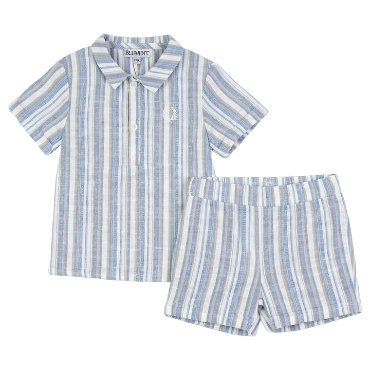 SELESTIA FLAT COLLAR SHIRT WITH PULL ON SHORTS-ICE BLUE