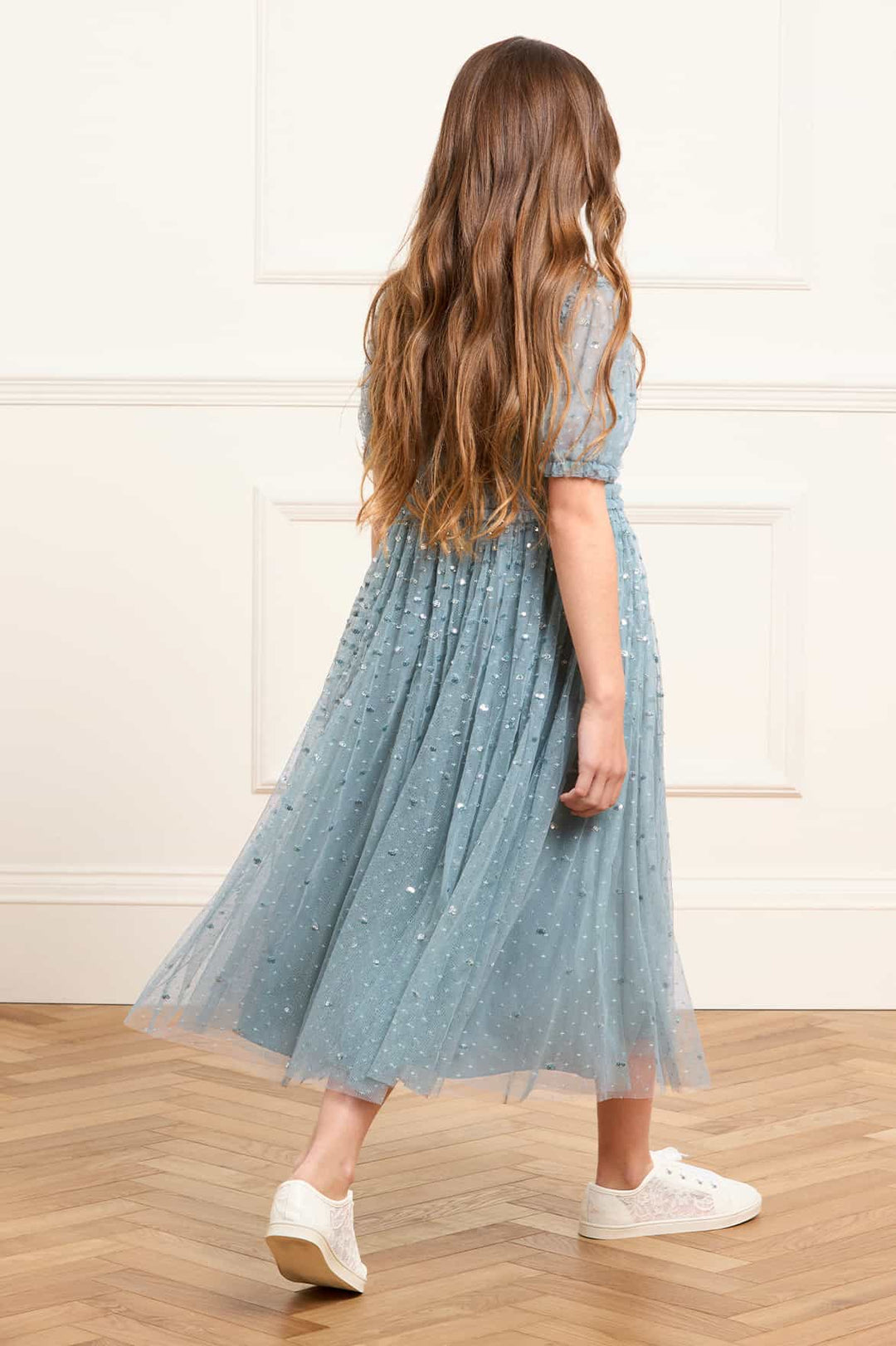 SEQUIN GISELLE KIDS DRESS-THISTLE BLUE