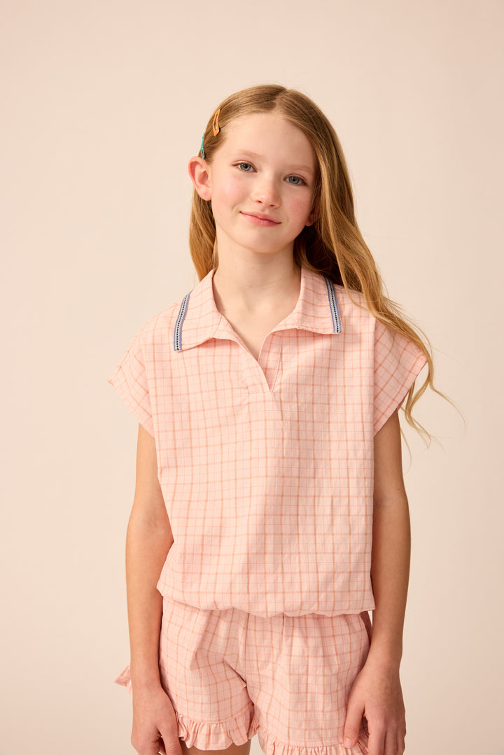 Organic Summer Top in Pink Plaid