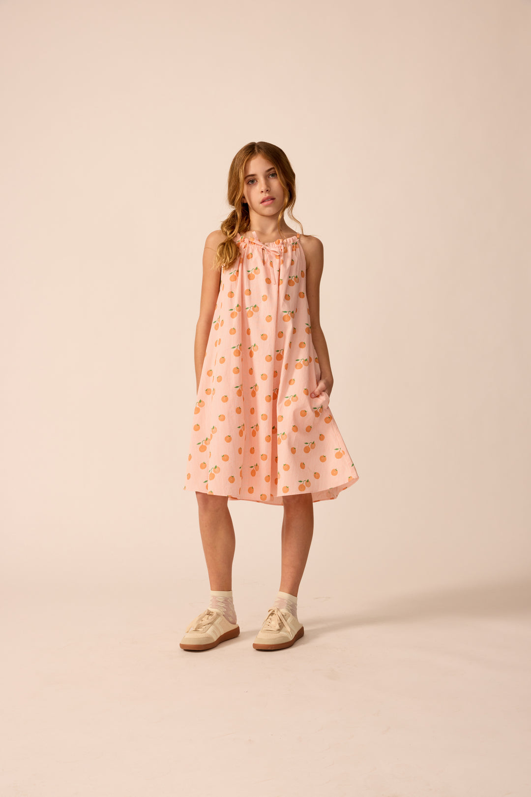 Tie Neck Dress in Clementine