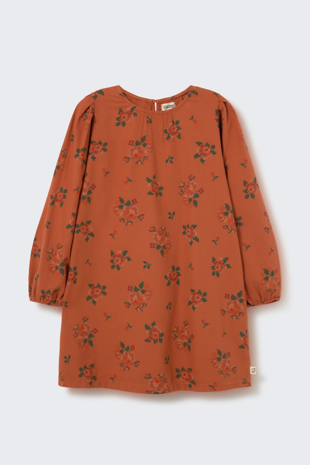 SIRAK317W6 CROSS STITCH FLORAL FLANNEL DRESS - GINGER