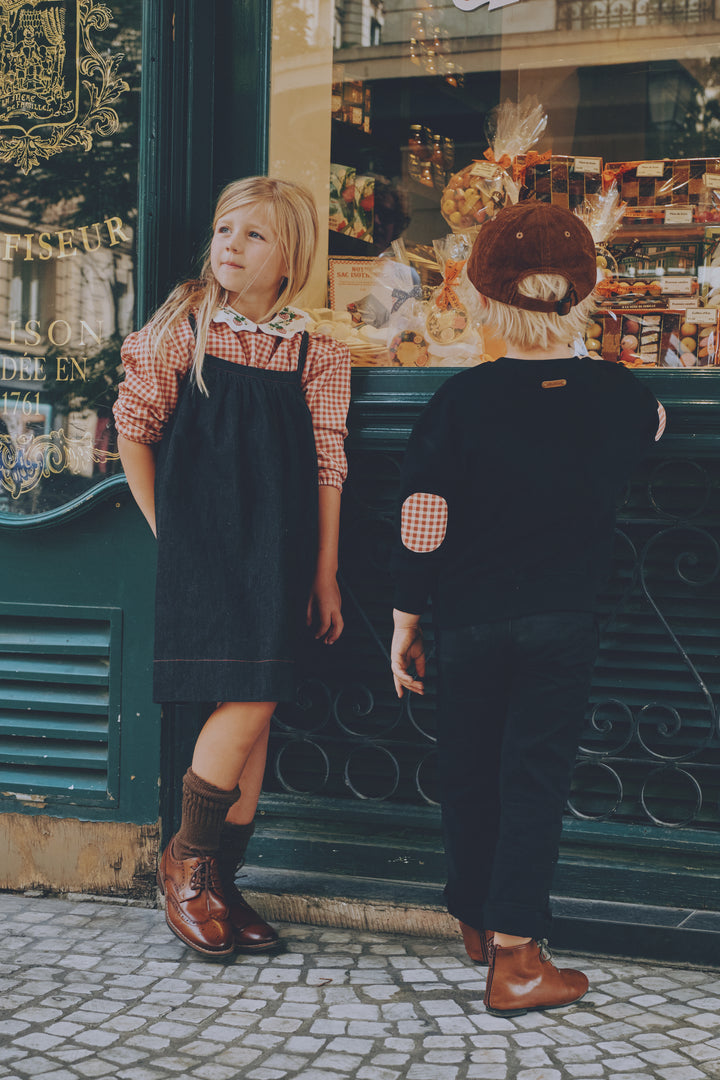 SP2601 GIRLS BLACK DENIM PINAFORE