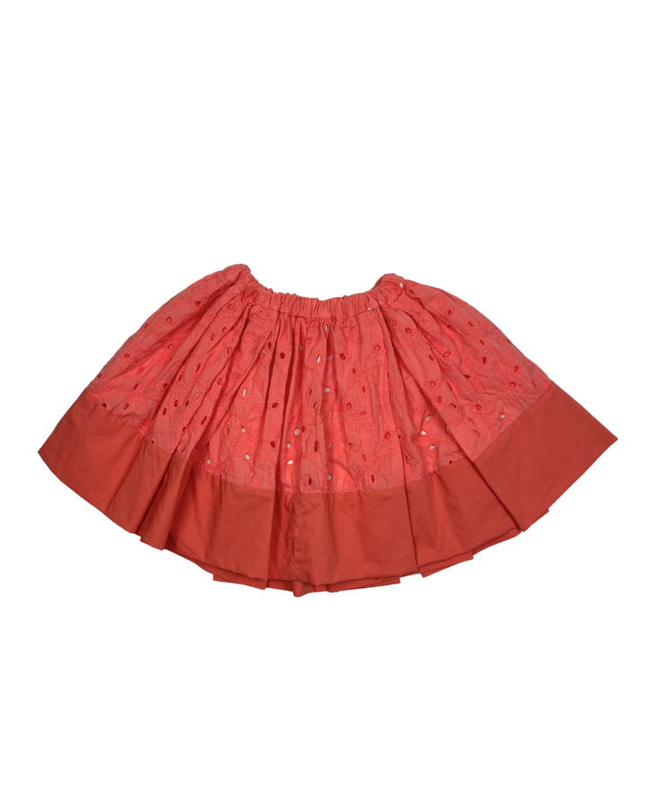 SK166L-TEA LENGTH PATCHWORK TWIRL SKIRT (CUSTOM)-CORAL