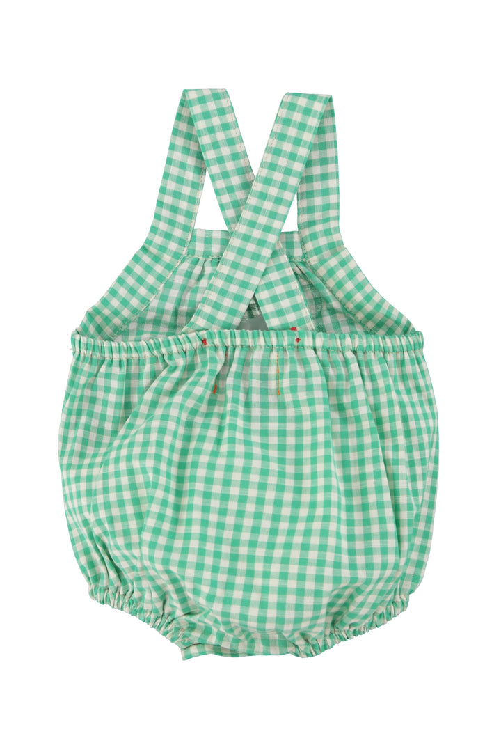 SS26.BB2605-BABY ROMPER GREEN ECRU CHECKERED