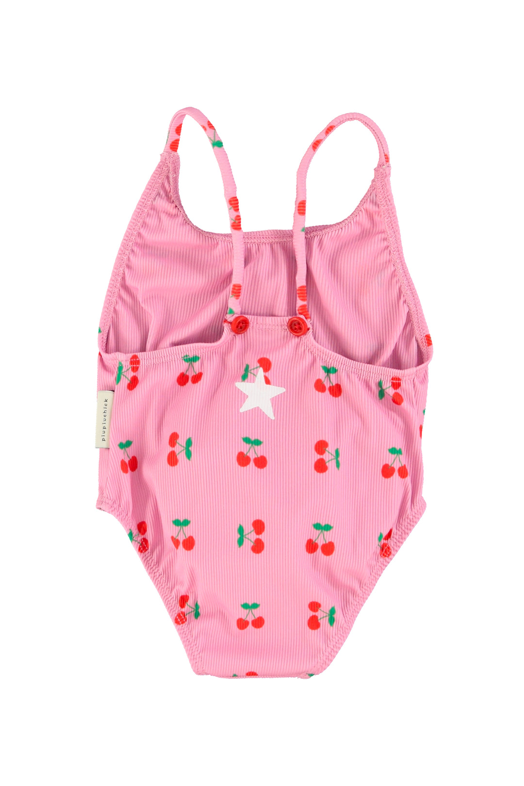 SS26.BNH2601-SWIMSUIT W/ CROSSED STRAPS - PINK W/ CHERRIES ALLOVER