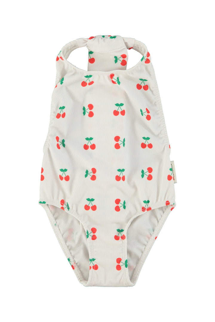SS26.BNH2604A-SWIMSUIT W/ BACK BOW - ECRU W/ CHERRIES
