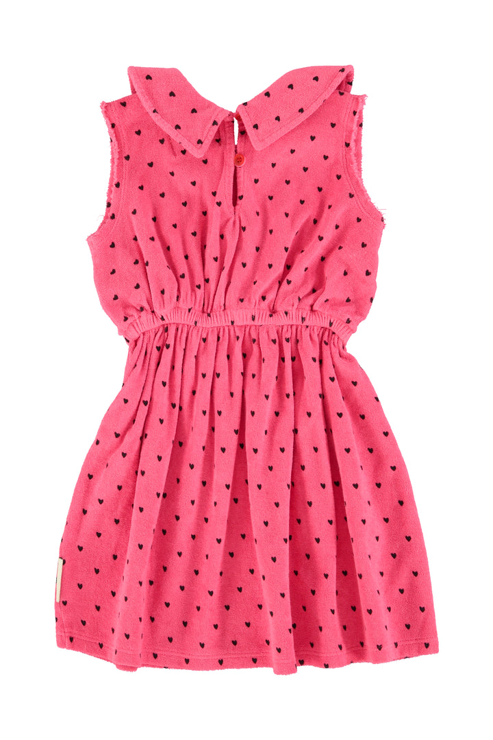SS26.JRS2621-SHORT DRESS W/ COLLAR - PINK W/ BLACK HEARTS ALLOVER