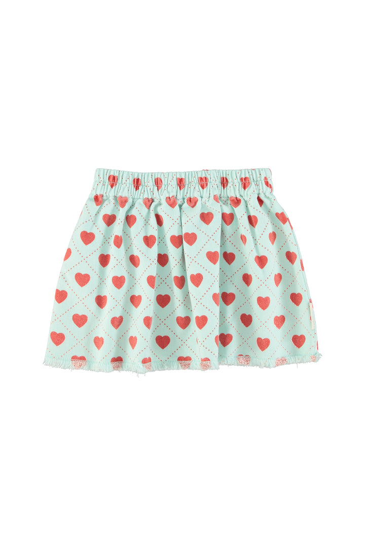 SS26.USAMN2617B-KNEE-LENGTH SKIRT - LIGHT BLUE W/ RED HEARTS ALLOVER