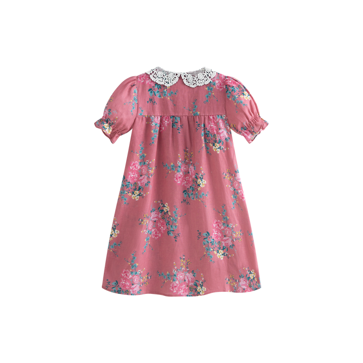 Loredana Dress Pink Flowers (Cream Collar)