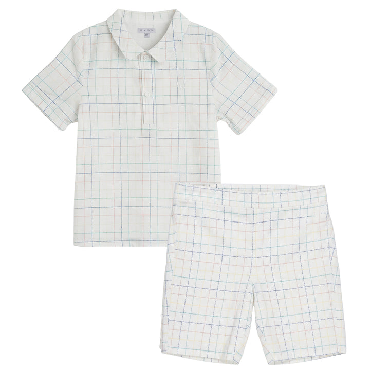 SUITOR FLAT COLLAR SHIRT WITH PULL ON SHORTS-MULTI