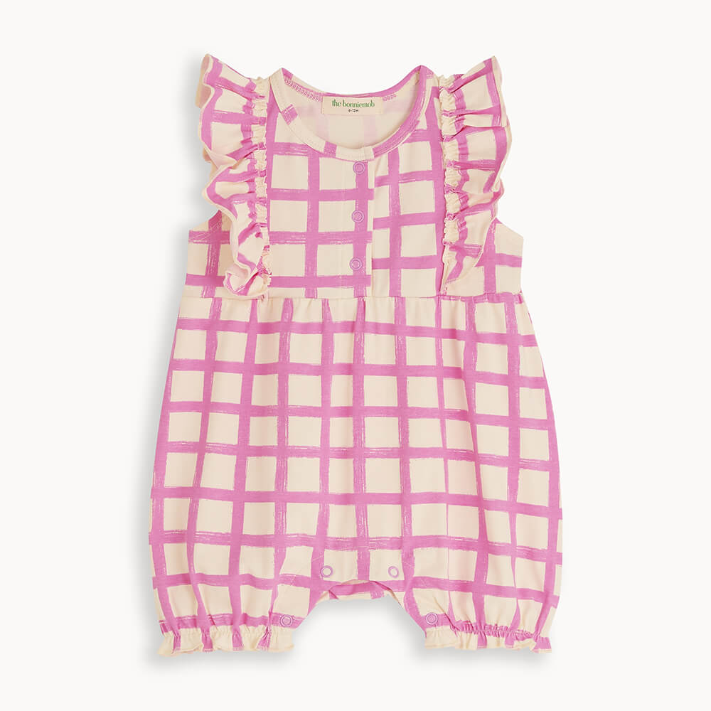 SUNDAE 3626-FRILL BUBBLE ROMPER-PINK CHECKER