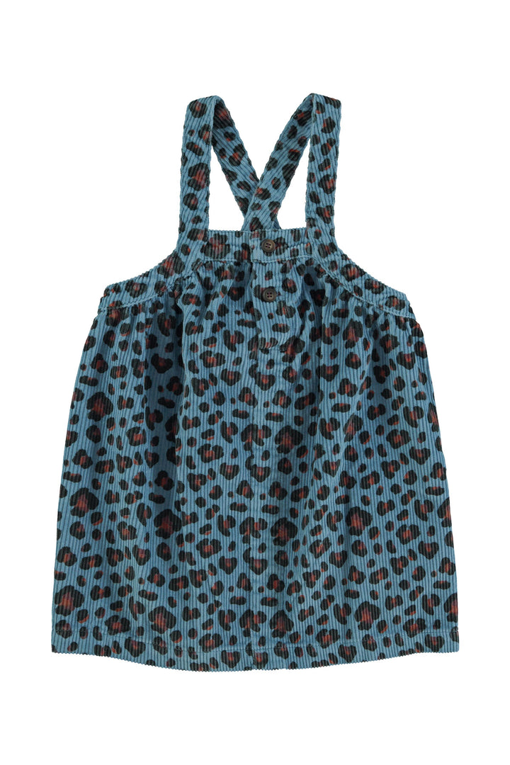 AW25.MN2513A-Short dress w/ straps | Blue w/ animal print-blue| cotton corduroy