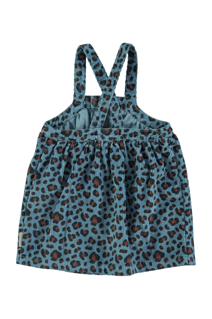 AW25.MN2513A-Short dress w/ straps | Blue w/ animal print-blue| cotton corduroy