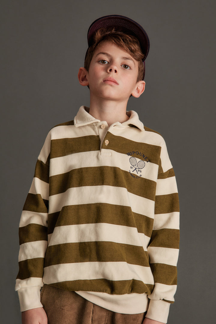 WHOOPI POLO SWEATSHIRT LIMITED - ORGANIC COTTON FLECCE (ECRU / KHAKI)