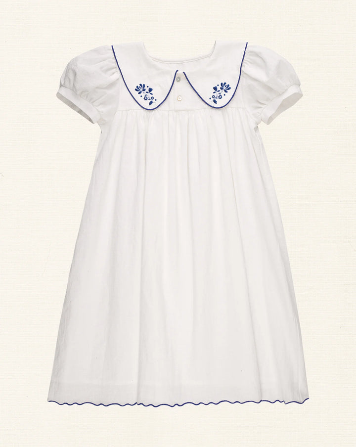 LPSS26002 SOPHIA EMBROIDERED ECRU DRESS - ROYAL BLUE