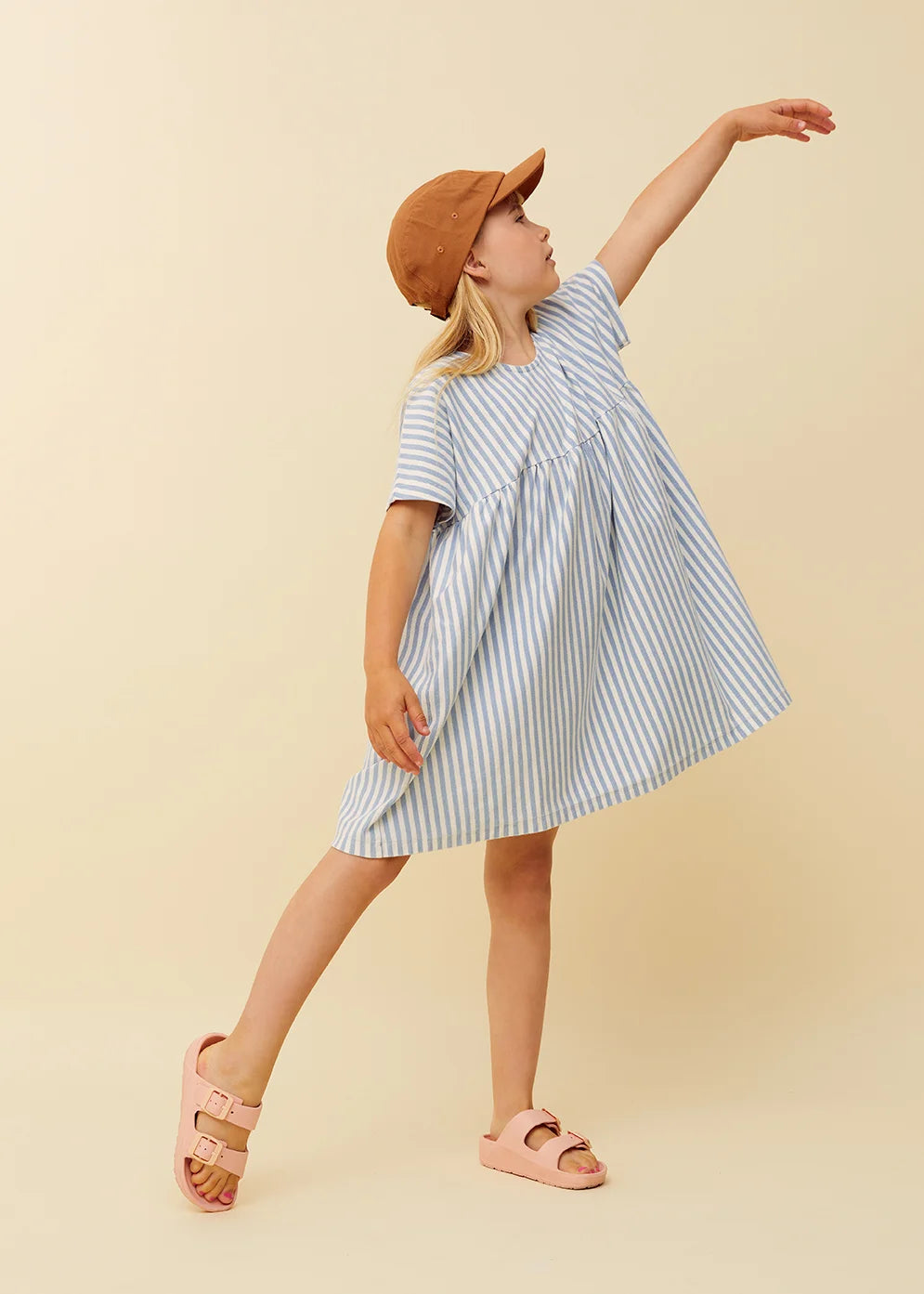 S26-2218 STRIPED A-LINE DRESS - DENIM BLUE