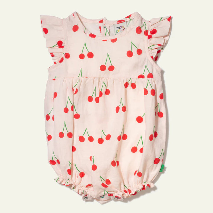 LINEN CHERRY FLUTTER BABY ROMPER-Pinksque-Pinksque