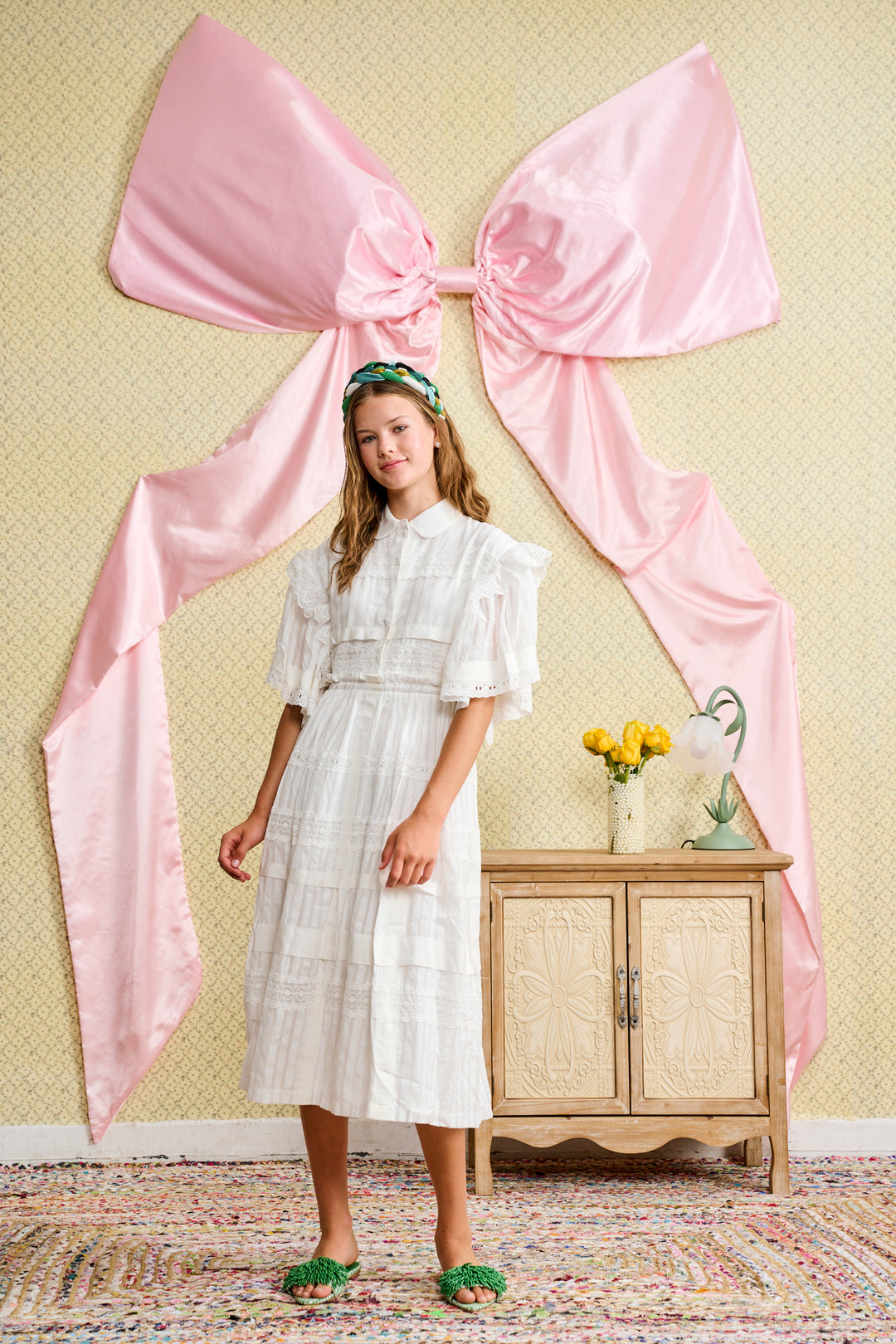 T-1215-A LACE TRIMMED DRESS- WHITE