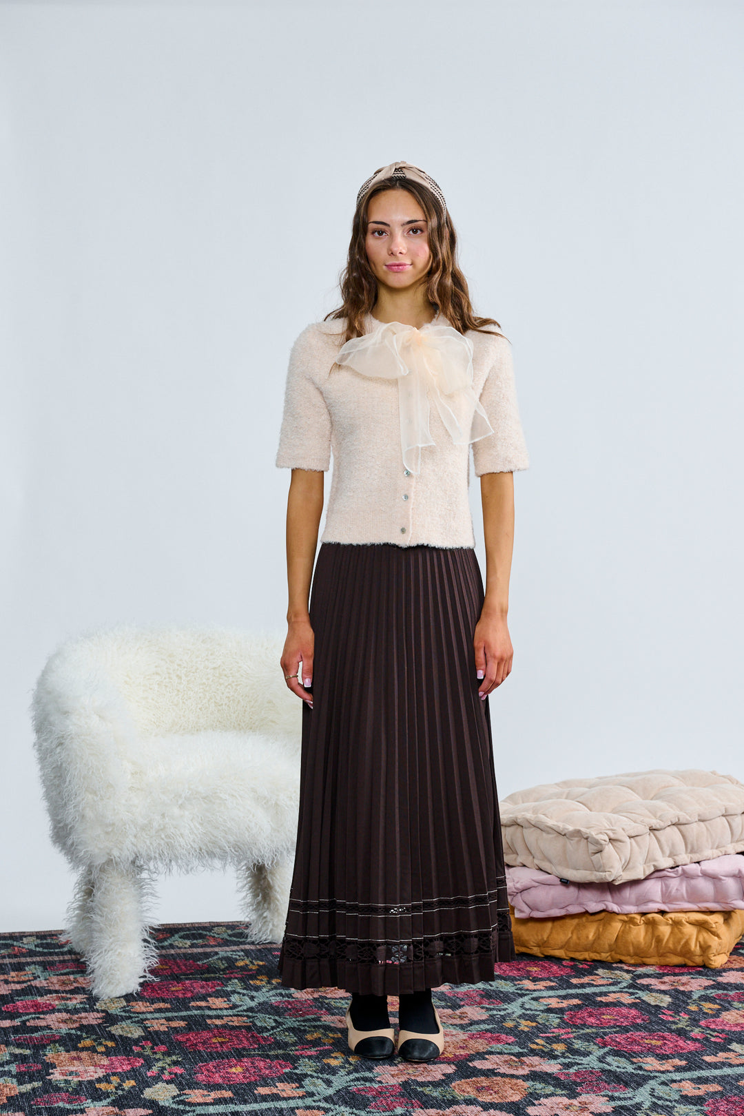 T-1425 CHOCOLATE BROWN W/ HEM DETAIL PLEATED SKIRT