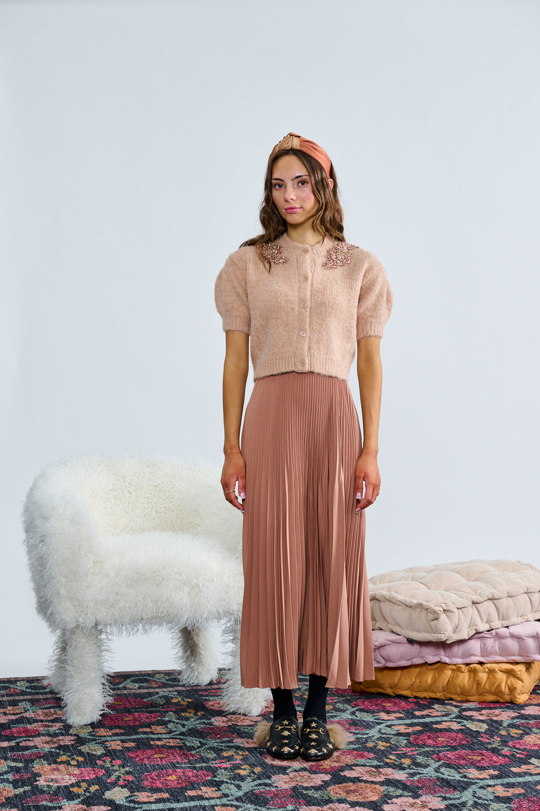 T-1417 NEAUTRAL TONE PLEATED MAXI SKIRT