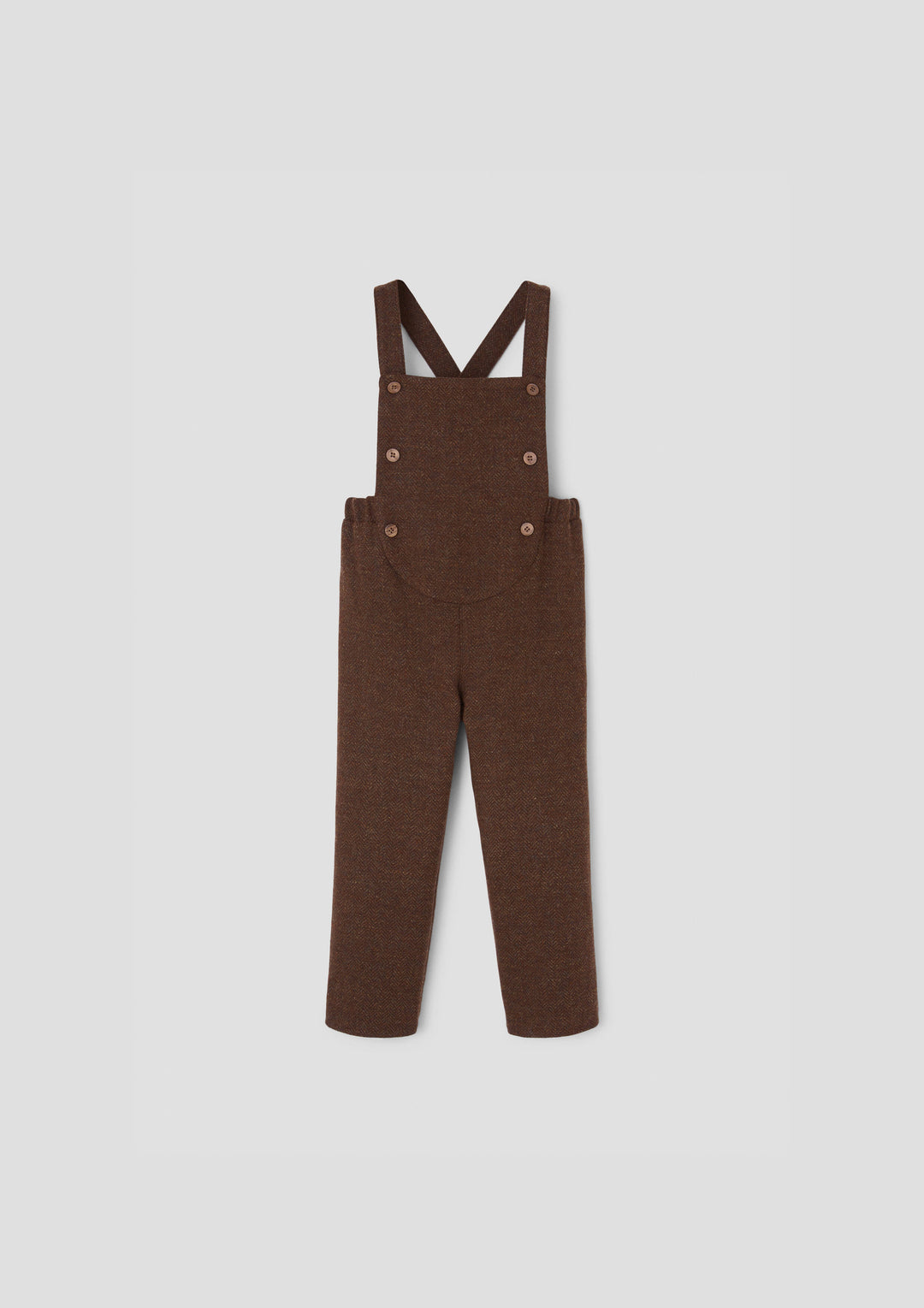 MOD.10.1 BROWN WOOLLEN FULL LENGTH DUNGAREES WITH ROUNDED YOKE WITH PLAID BOTTOM