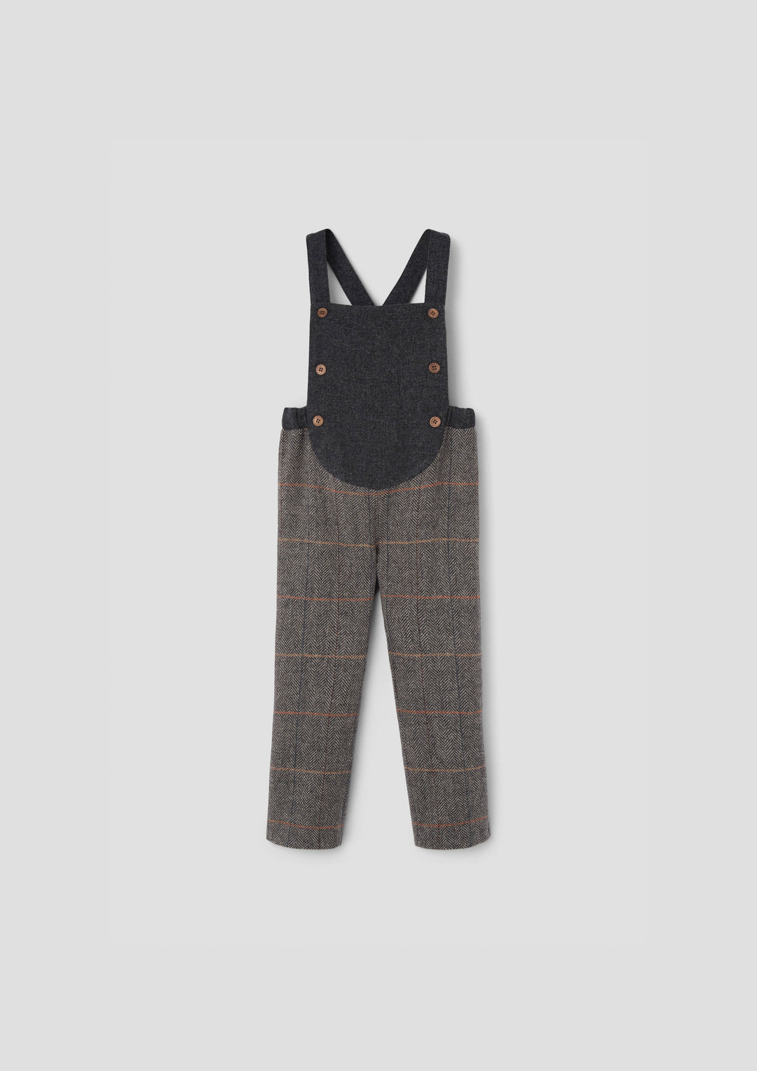 MOD.10.2 GREY HERRINGBONE WOOLLEN FULL LENGTH DUNGAREES WITH ROUNDED YOKE