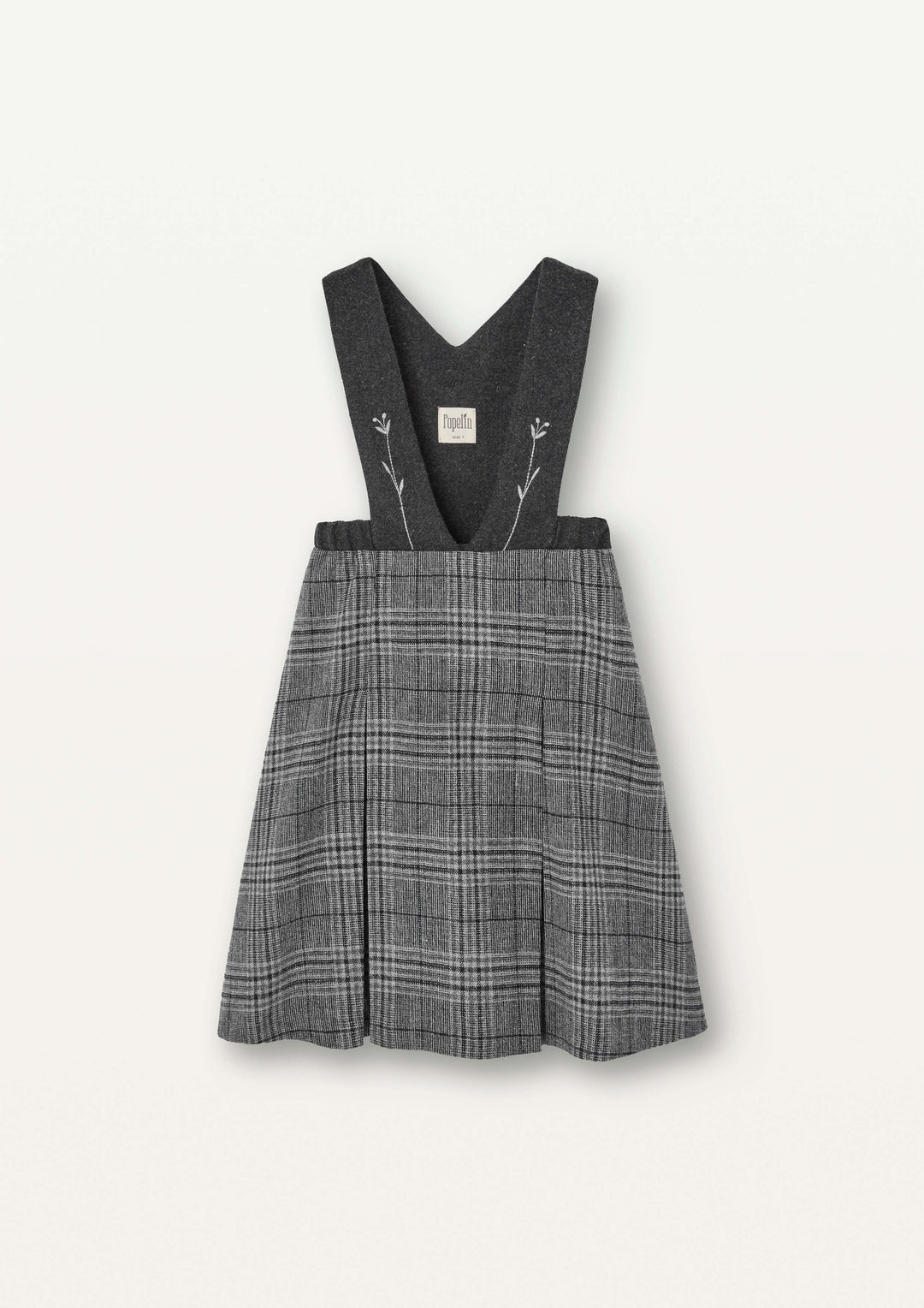 Mod.43.2 Grey plaid woollen dress with bib and embroidered straps