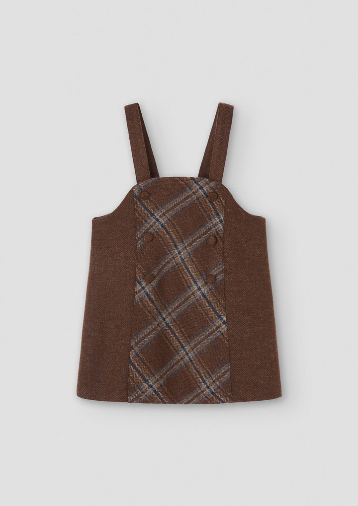 MOD.45.1 BROWN WOOL SHORT DRESS WITH CONTRASTING BIB COVER KNEE FROM 6