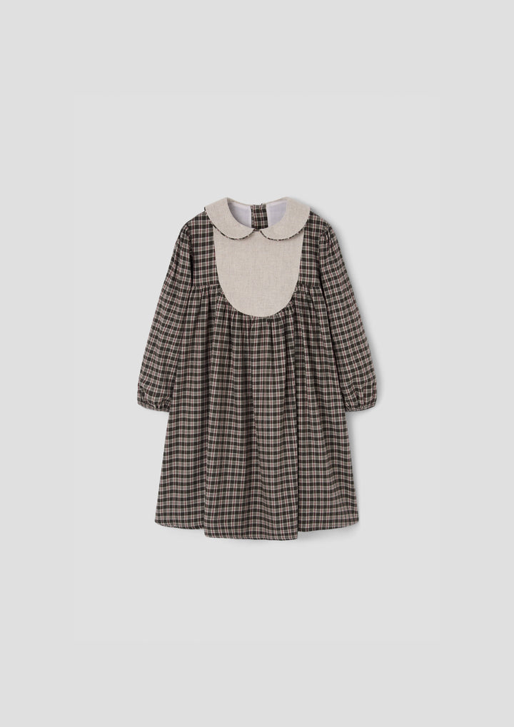 MOD.47.3 GREEN PLAID DRESS WITH BABY COLLAR AND YOKE VELVET YUOKE AND COLLAR