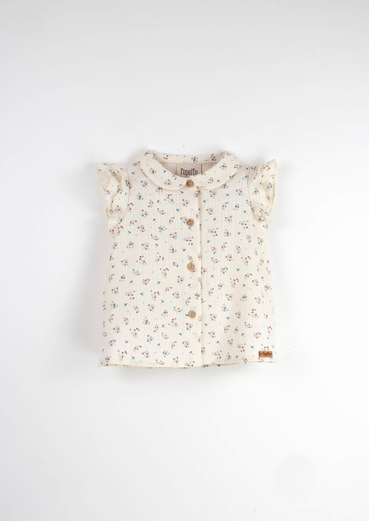 Mod.6.4 Floral sleeveless shirt with frills