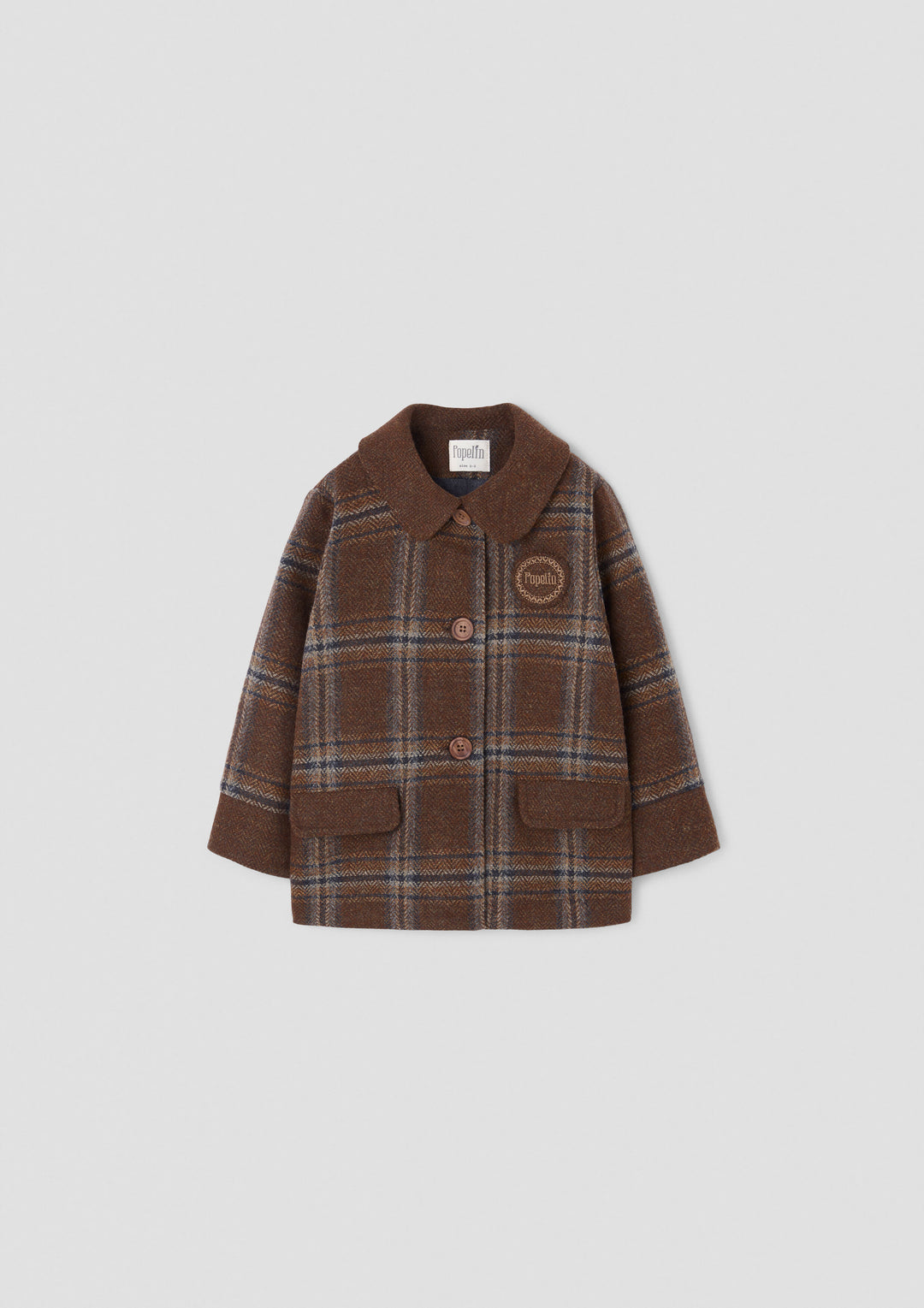 MOD.62.1 BROWN PLAID WOOLLEN CONTRASTING COAT
